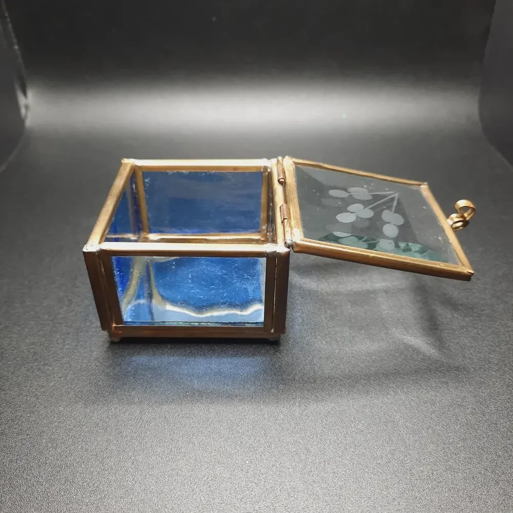 VTG Via Vermont Cobalt Blue Stained Glass Trinket Box